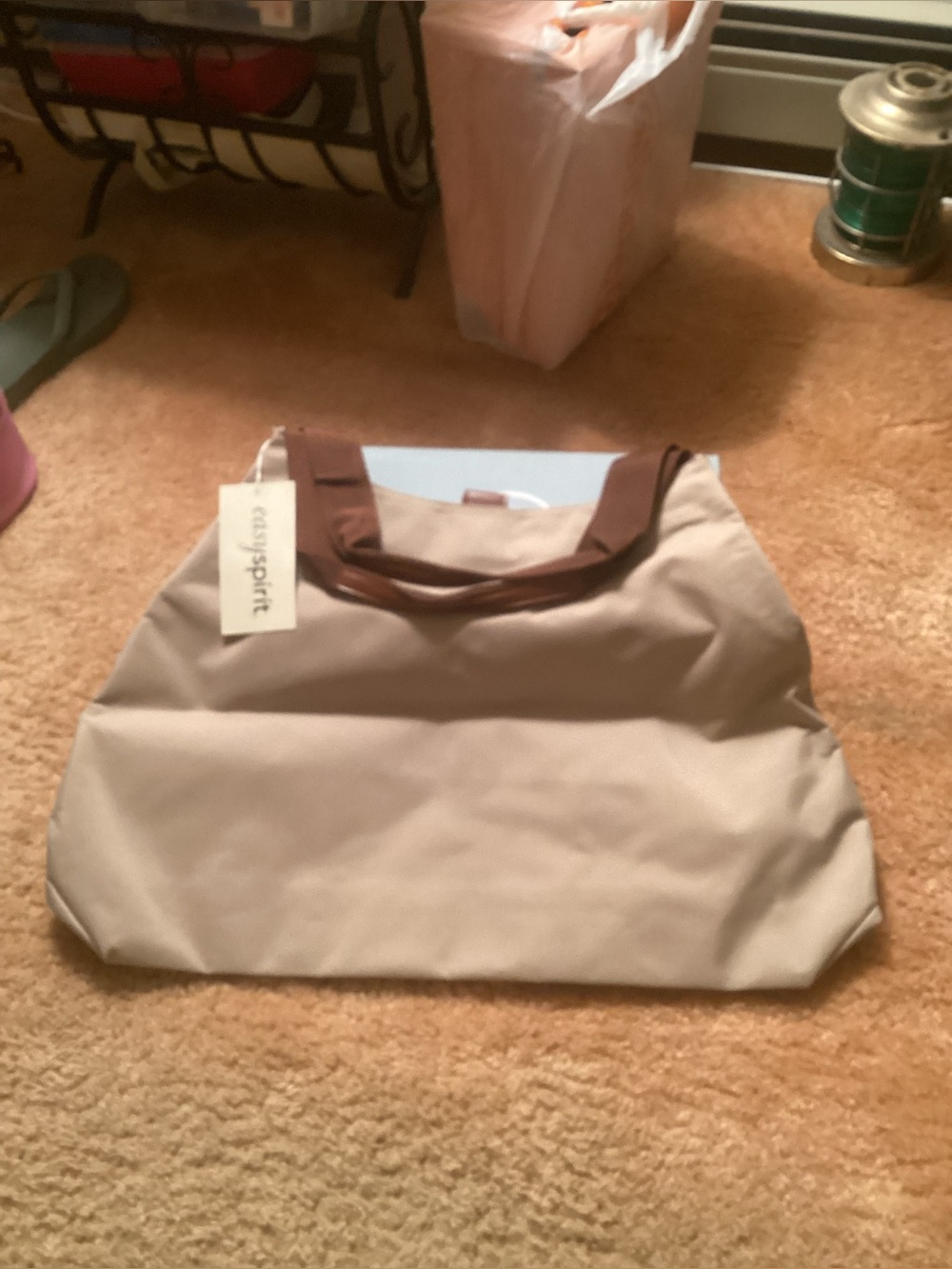 Easy Spirit Taupe Nylon Tote with Brown Handles